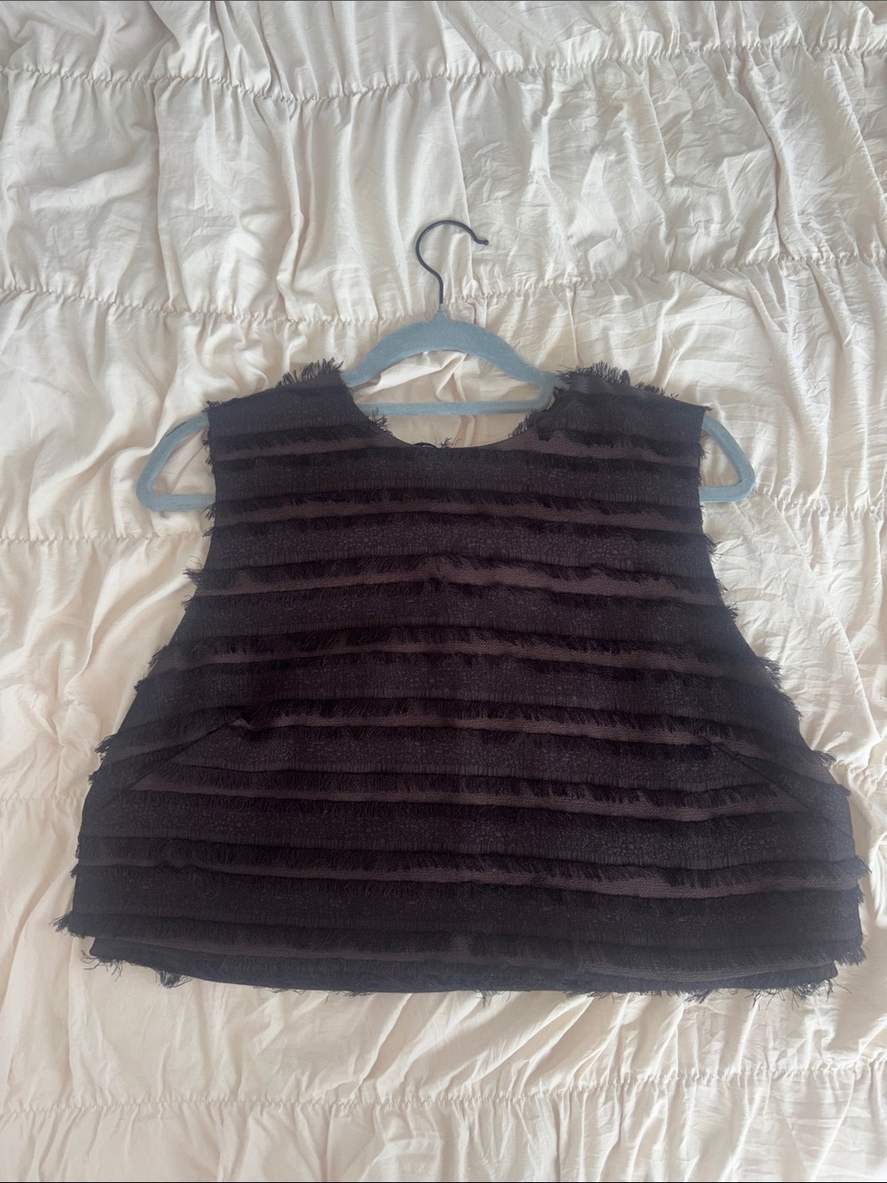 Sleeveless Black Layered Fringe Top